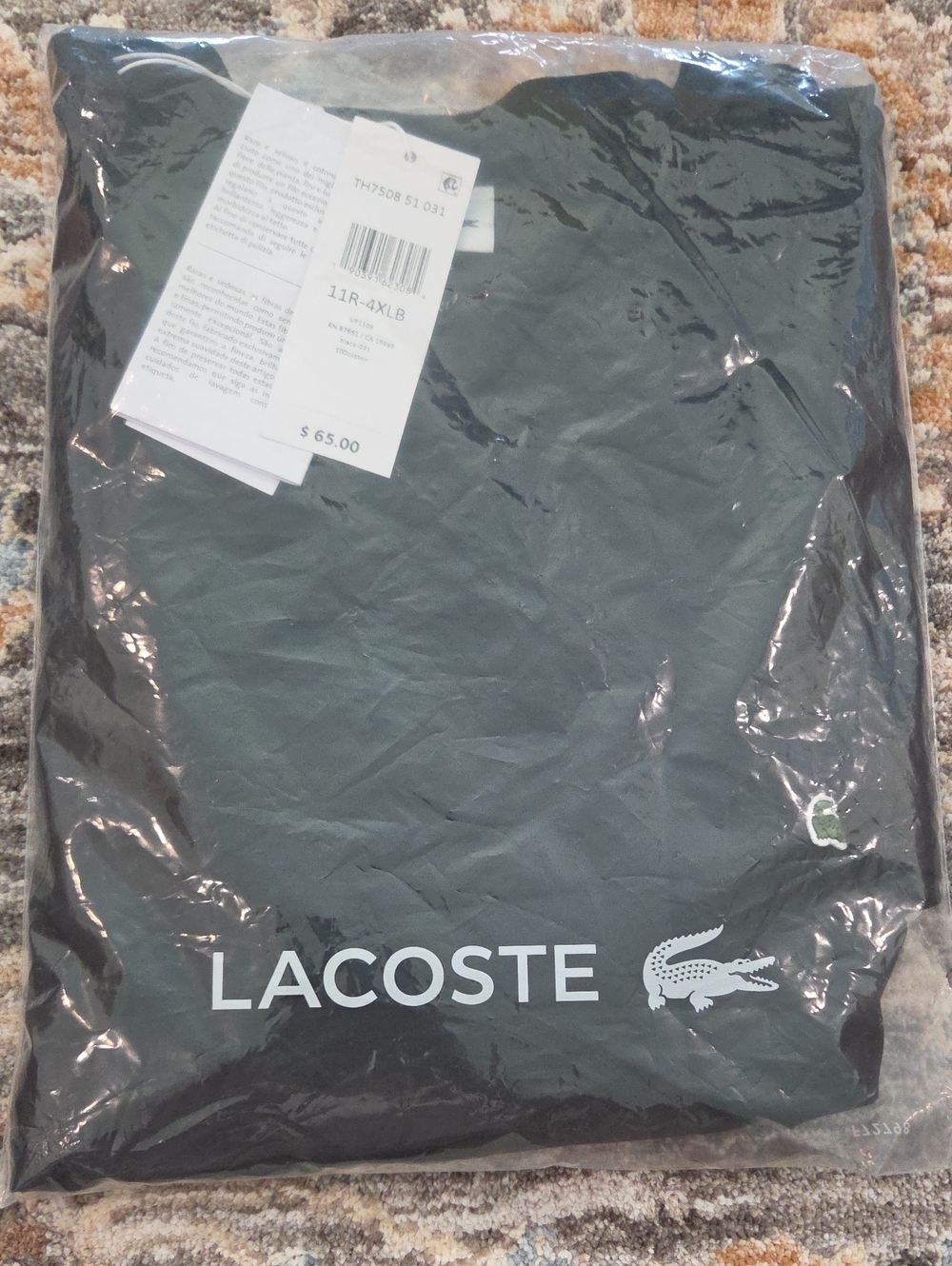 Mens LACOSTE 4XLB V Neck T Shirt Black